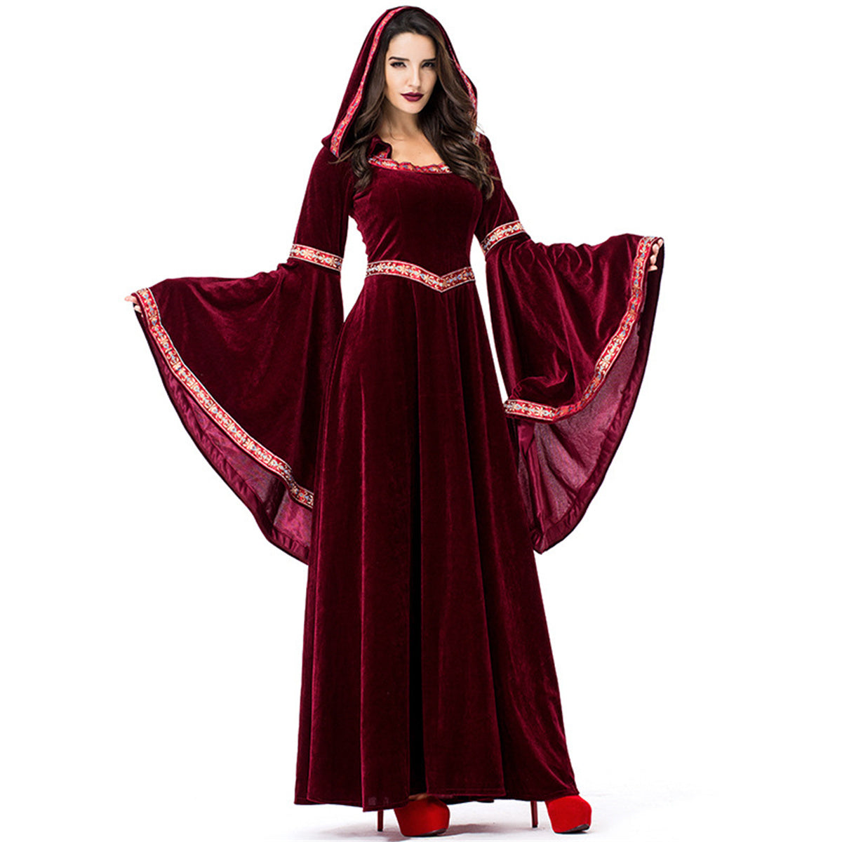 Halloween Costume Victorian Dresses for Women Renaissance Wine Red Dress