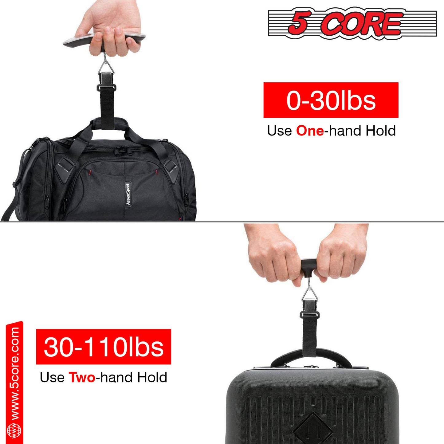 Luggage Scale Handheld Portable Electronic Digital Hanging Bag Weight Scales Travel 110 LBS 50 KG 5 Core LSS-005