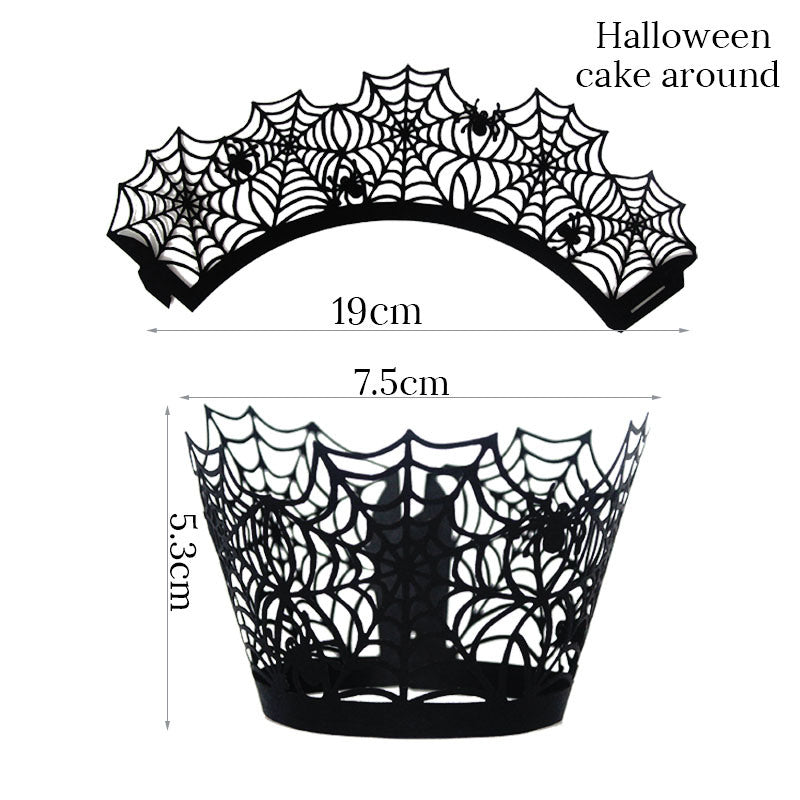 12set Halloween Cupcake Wrappers Black Spiderweb Castle Laser Cut Cupcake Wrap Liners Halloween Party Cake Decoration Baking Cup