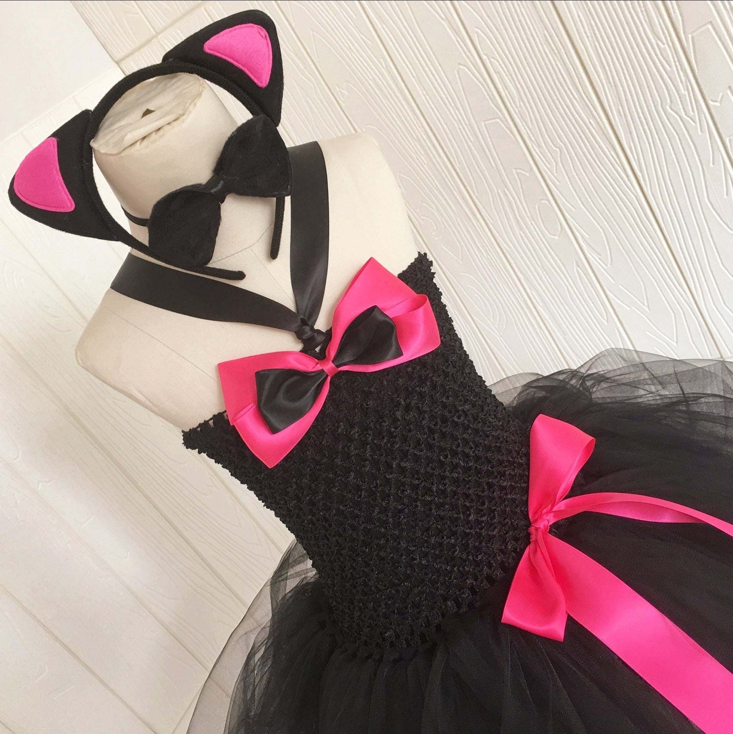 Children's Halloween Solid Color Cat Costume Mesh Tutu Dress & 1-Piece Jewelry Sets