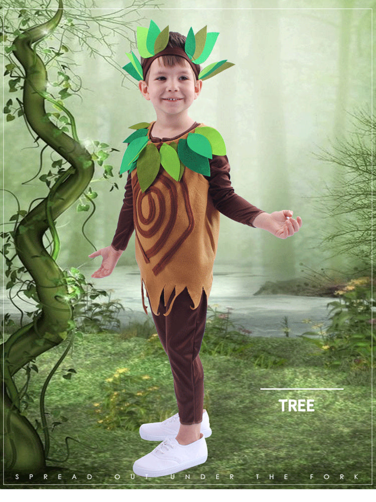 Children Cosplay One-piece Clothes Tree Role Performance Jumpsuits Acting Romper Stage Bodysuit Festival Drama Party Long Sleeve