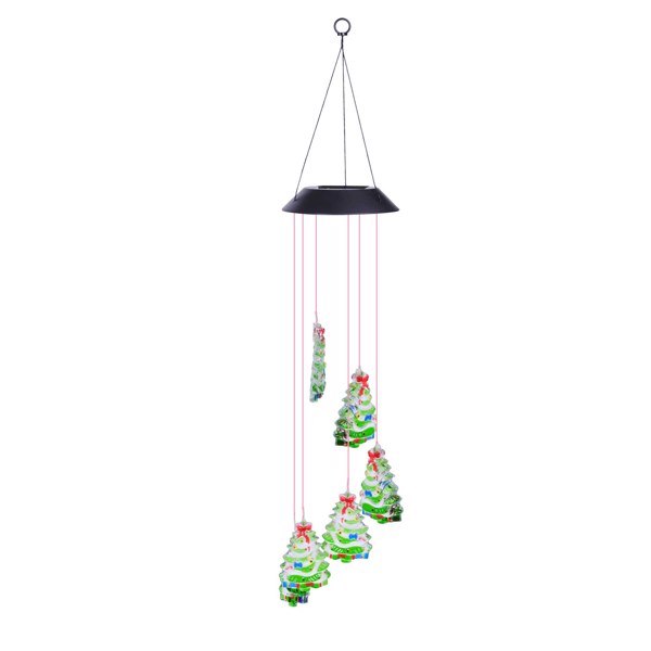 Christmas Tree Solar LED Wind Chimes Outdoor Decorations, Color Changing LED Decorative Mobile Lights for Outside, Yard, Garden, Home and Window, Hanging Outdoor Christmas Decorations