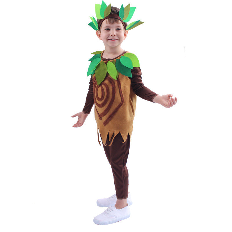 Children Cosplay One-piece Clothes Tree Role Performance Jumpsuits Acting Romper Stage Bodysuit Festival Drama Party Long Sleeve