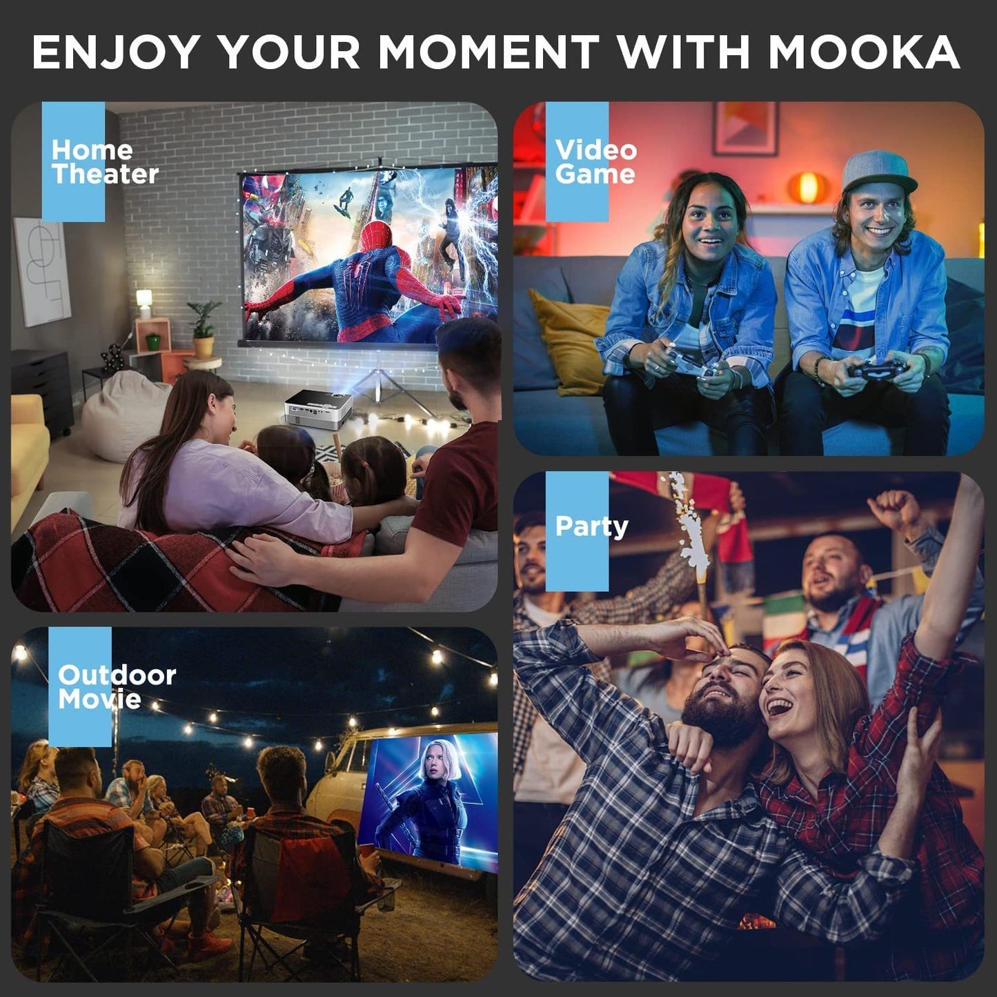 MOOKA Native 1080P WiFi Bluetooth 4K Projectors 8500L Video Movie Theater Home