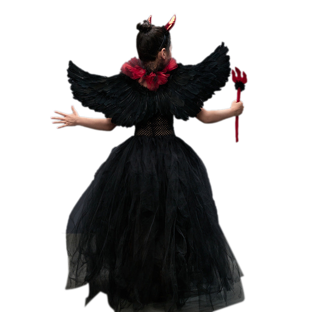 3Pcs Girls Halloween Devil Costume with Horn Headpiece Wings