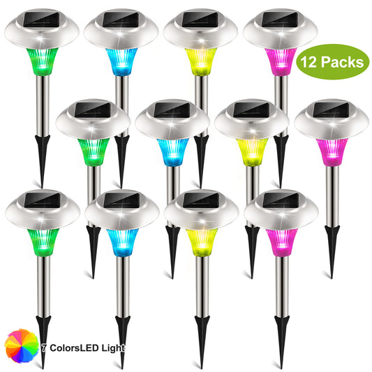 12Packs Solar Garden Lights Outdoor IP44 Waterproof Solar Pathway Lights Color Changing Landscape Lamps