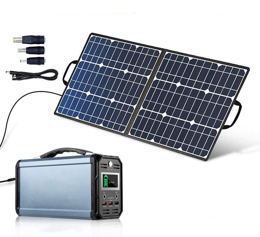 300W Solar Generator, FlashFish 60000mAh Portable Power Station Camping Potable Generator with 50W 18V Portable Solar Panel, Flashfish Foldable Solar Charger with 5V USB 18V DC Output