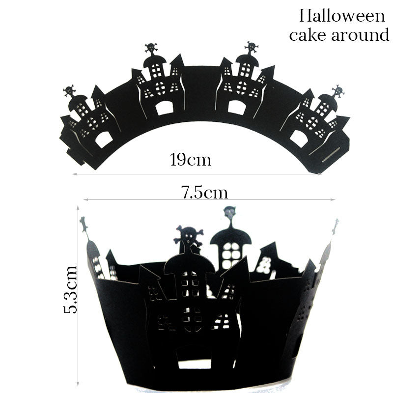 12set Halloween Cupcake Wrappers Black Spiderweb Castle Laser Cut Cupcake Wrap Liners Halloween Party Cake Decoration Baking Cup