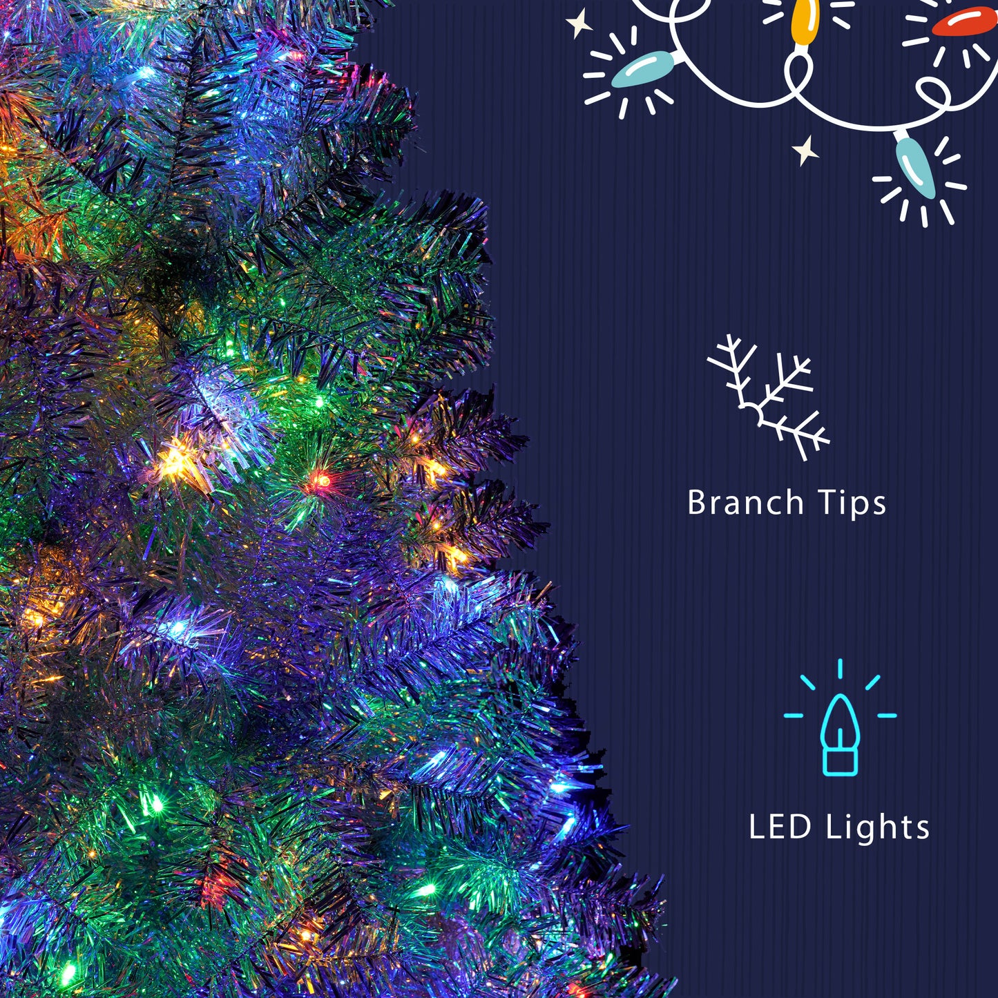 6 FT White Christmas Tree with 300 Colorful LED Lights, Bent Top With Gold Star