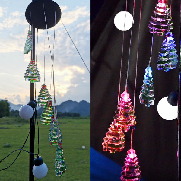 Christmas Tree Solar LED Wind Chimes Outdoor Decorations, Color Changing LED Decorative Mobile Lights for Outside, Yard, Garden, Home and Window, Hanging Outdoor Christmas Decorations