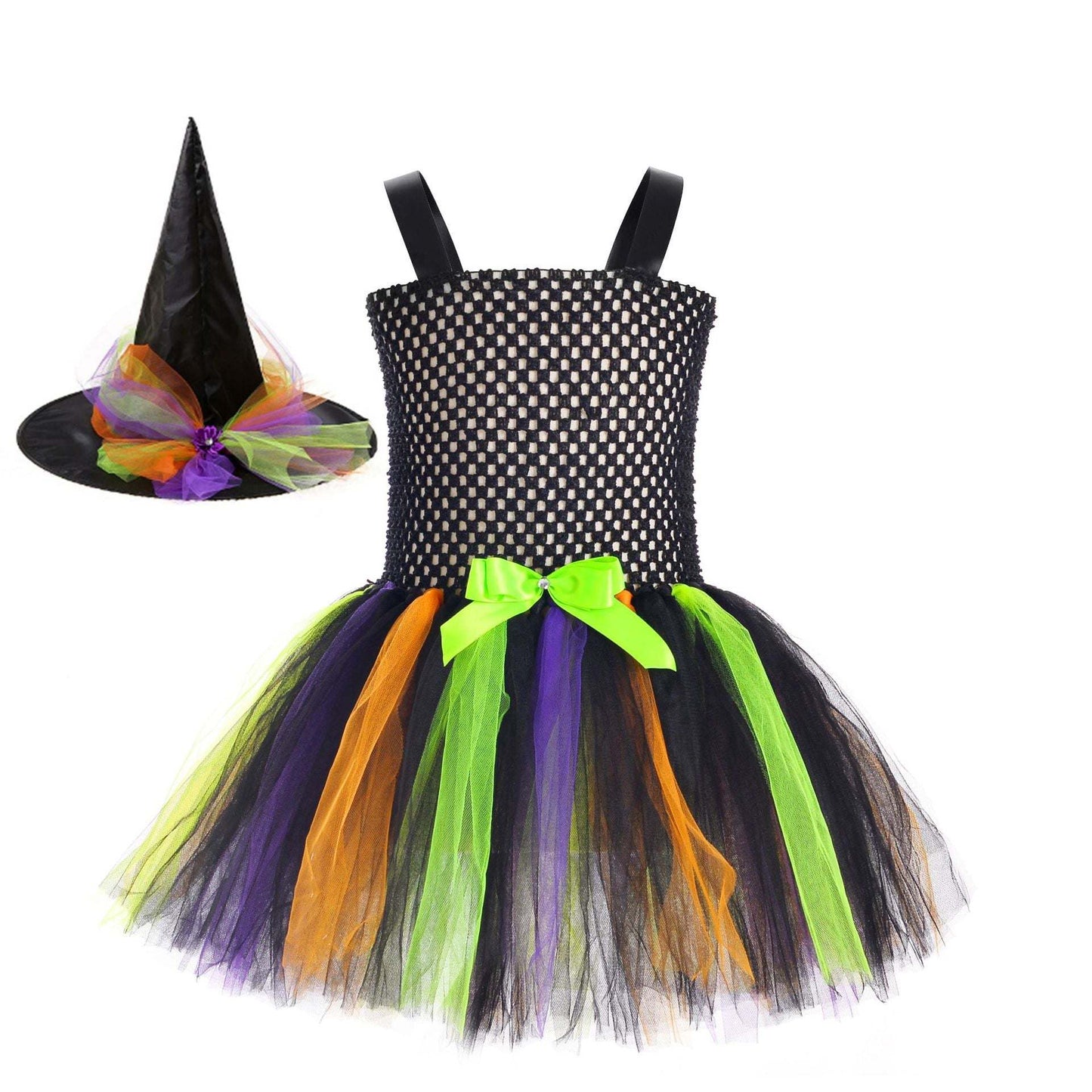 Children's Halloween Little Witch Costume Mesh Tutu Dress & Hat