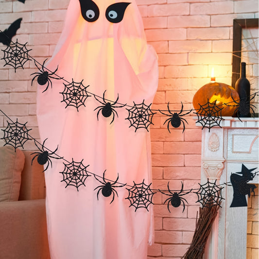 Set, Black Spiderweb Garland- Halloween Party Decorations, Halloween Spider Decor, Hanging Spider Web Banner Decor, Garland Halloween, Halloween Party Decorations