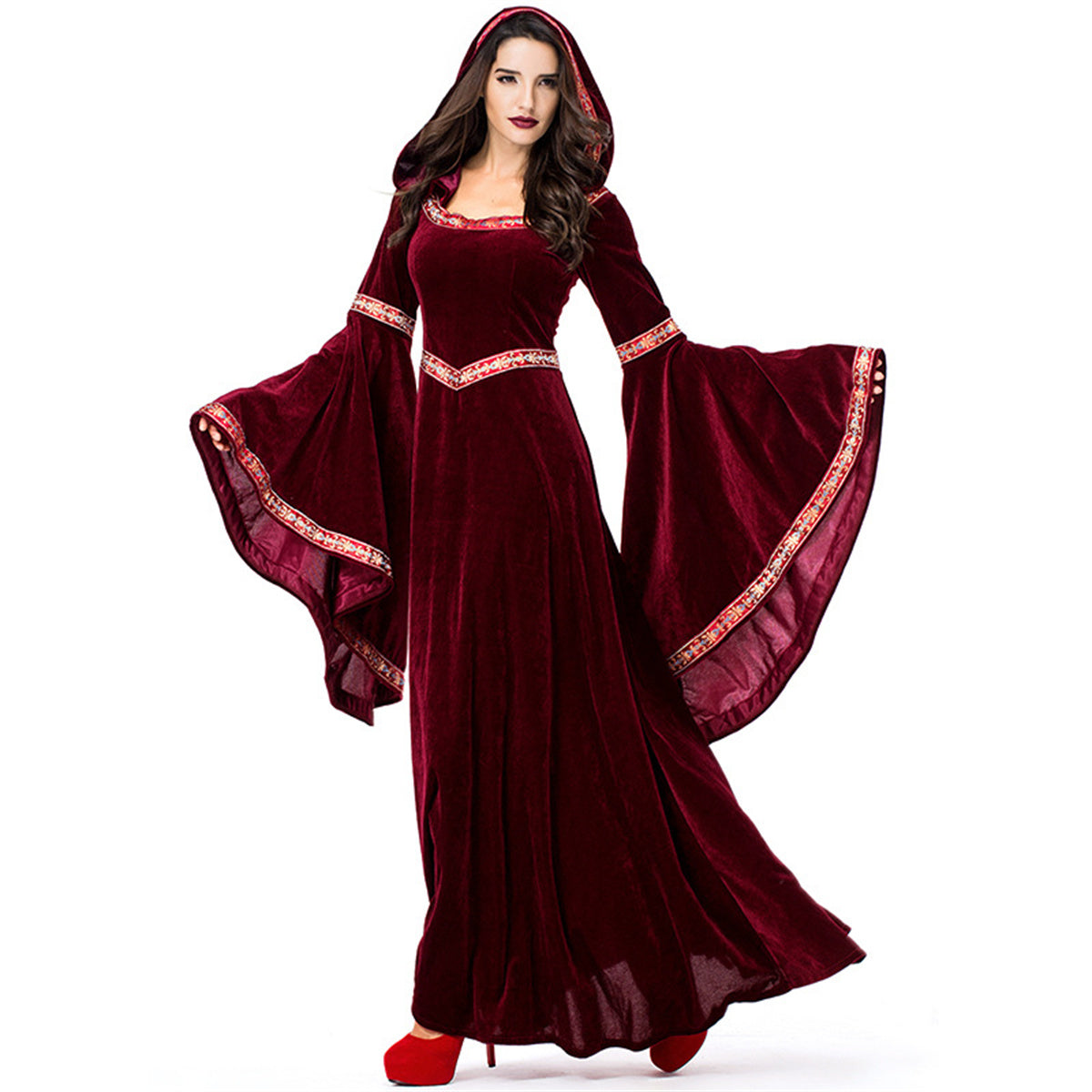 Halloween Costume Victorian Dresses for Women Renaissance Wine Red Dress