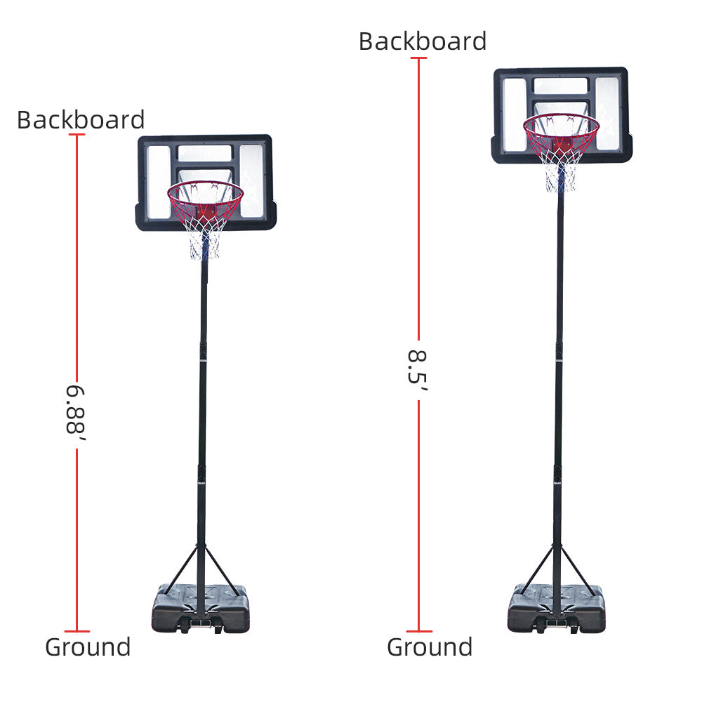 Portable Removable Basketball System Basketball Hoop Teenager PVC Transparent Backboard with Adjustable Height 7ft - 8.5ft