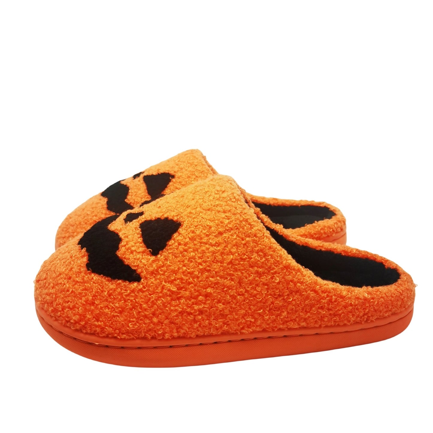 Halloween Pumpkin Pattern Slippers, Casual Slip On Plush Lined Slippers, Comfortable Indoor Home Shoes