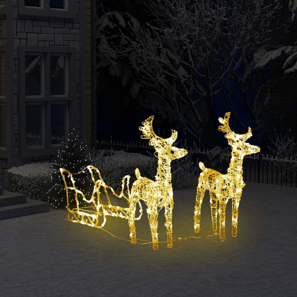 Reindeers & Sleigh Christmas Decoration 160 LEDs 51.2" Acrylic