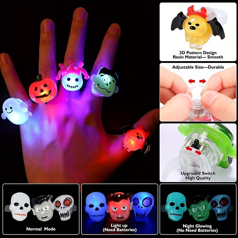 10pcs/20pcs/50pcs Random Color Halloween Christmas Glitter Ring Luminous Ring LED Pumpkin Ghost Head Finger