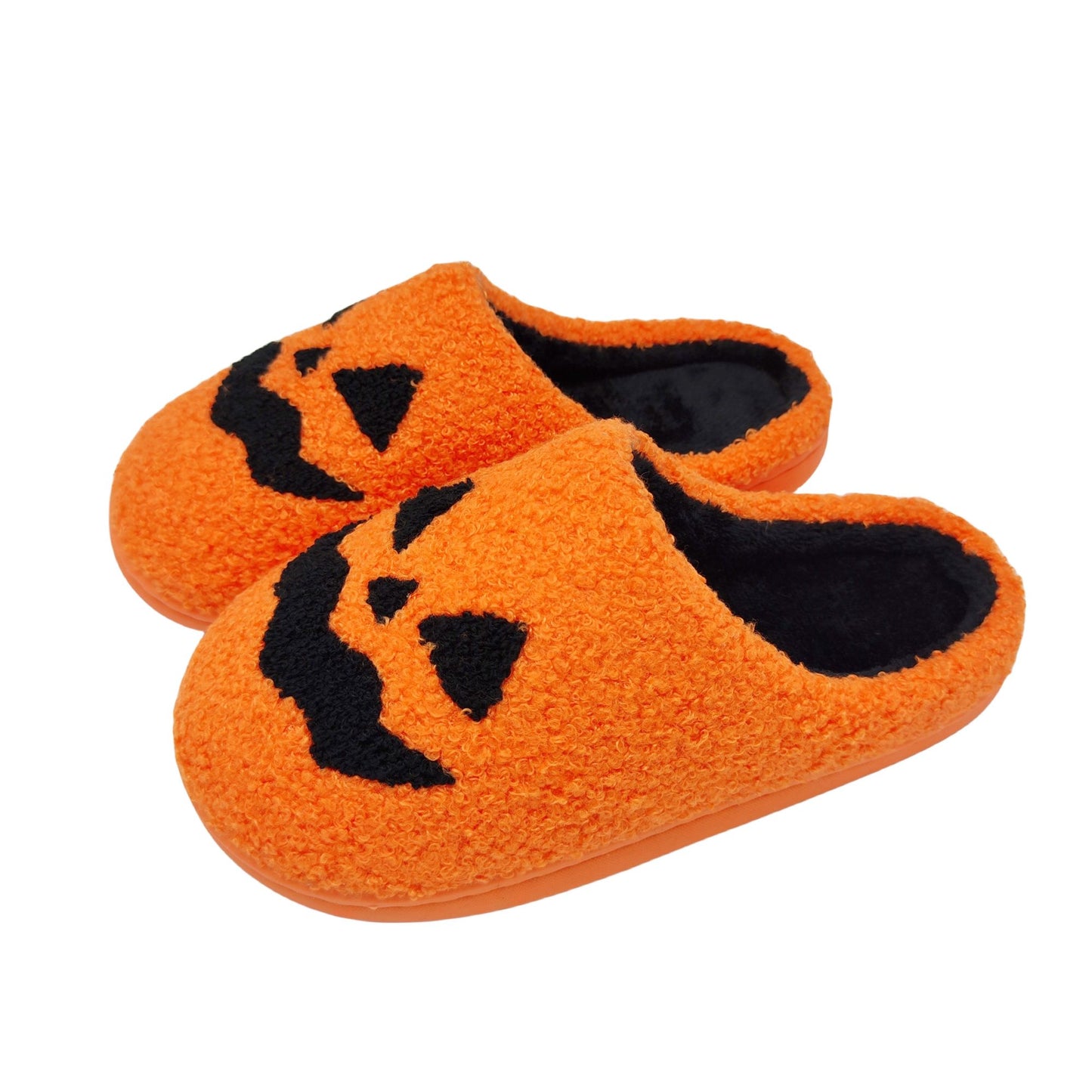 Halloween Pumpkin Pattern Slippers, Casual Slip On Plush Lined Slippers, Comfortable Indoor Home Shoes