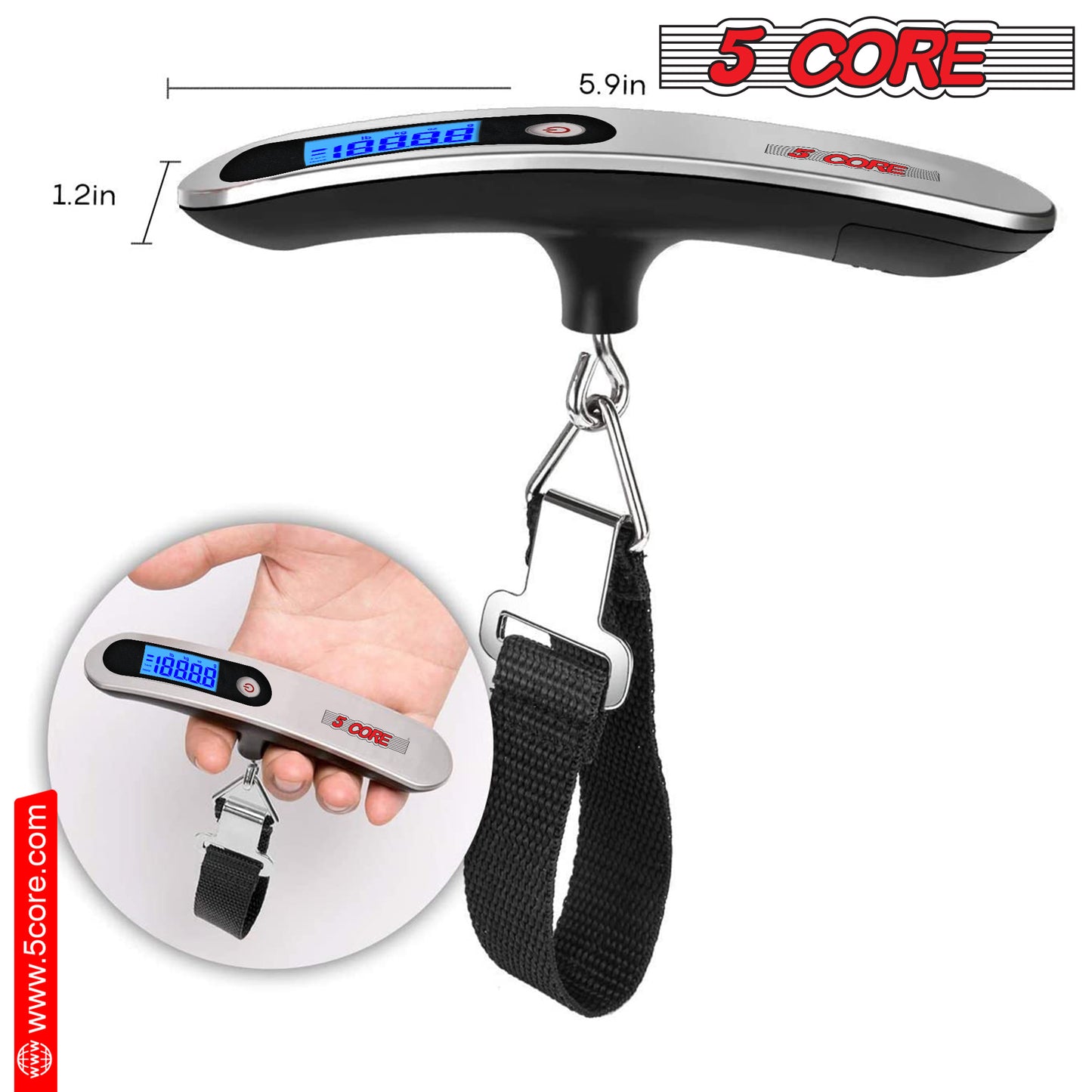 Luggage Scale Handheld Portable Electronic Digital Hanging Bag Weight Scales Travel 110 LBS 50 KG 5 Core LSS-005