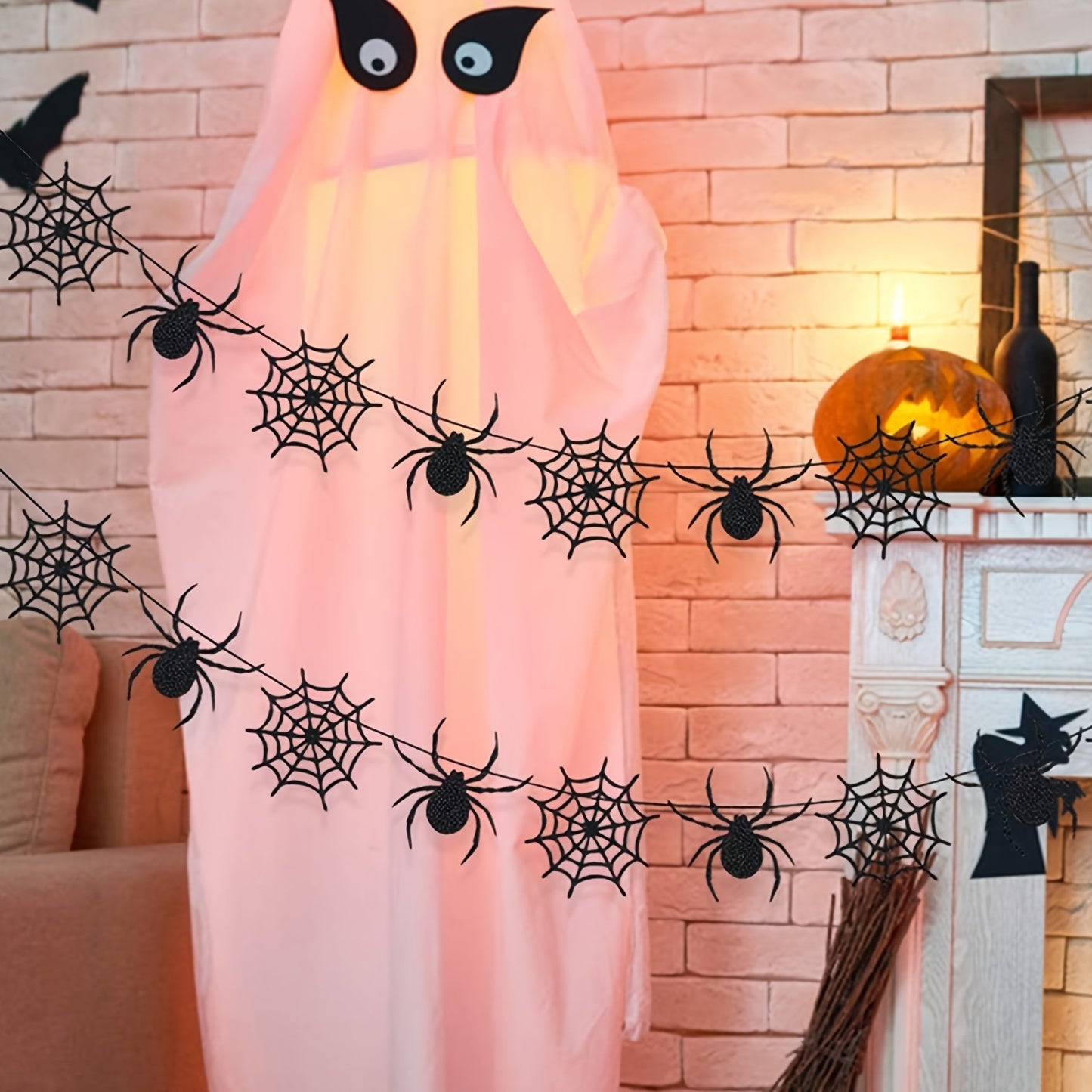 Set, Black Spiderweb Garland- Halloween Party Decorations, Halloween Spider Decor, Hanging Spider Web Banner Decor, Garland Halloween, Halloween Party Decorations