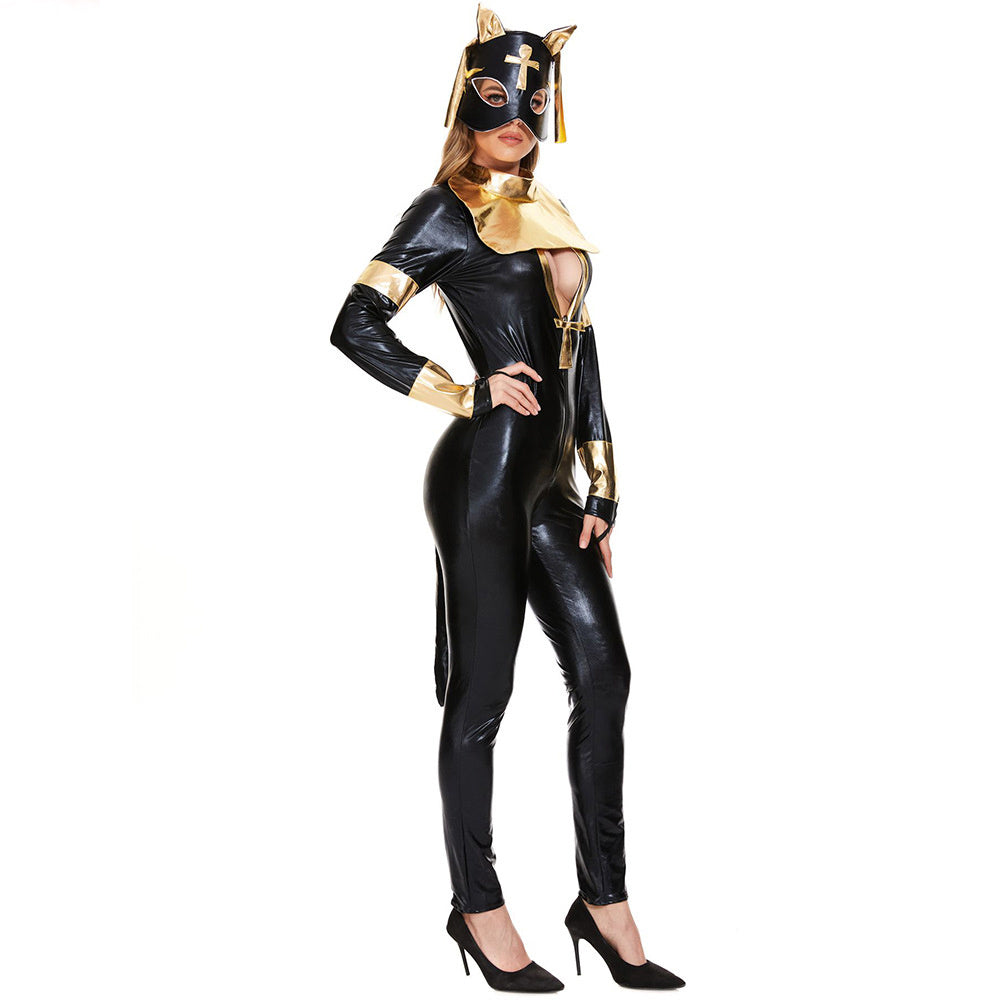 Leather Catwoman Costume Halloween Sexy Game Bodysuit With Tail