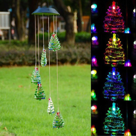 Christmas Tree Solar LED Wind Chimes Outdoor Decorations, Color Changing LED Decorative Mobile Lights for Outside, Yard, Garden, Home and Window, Hanging Outdoor Christmas Decorations