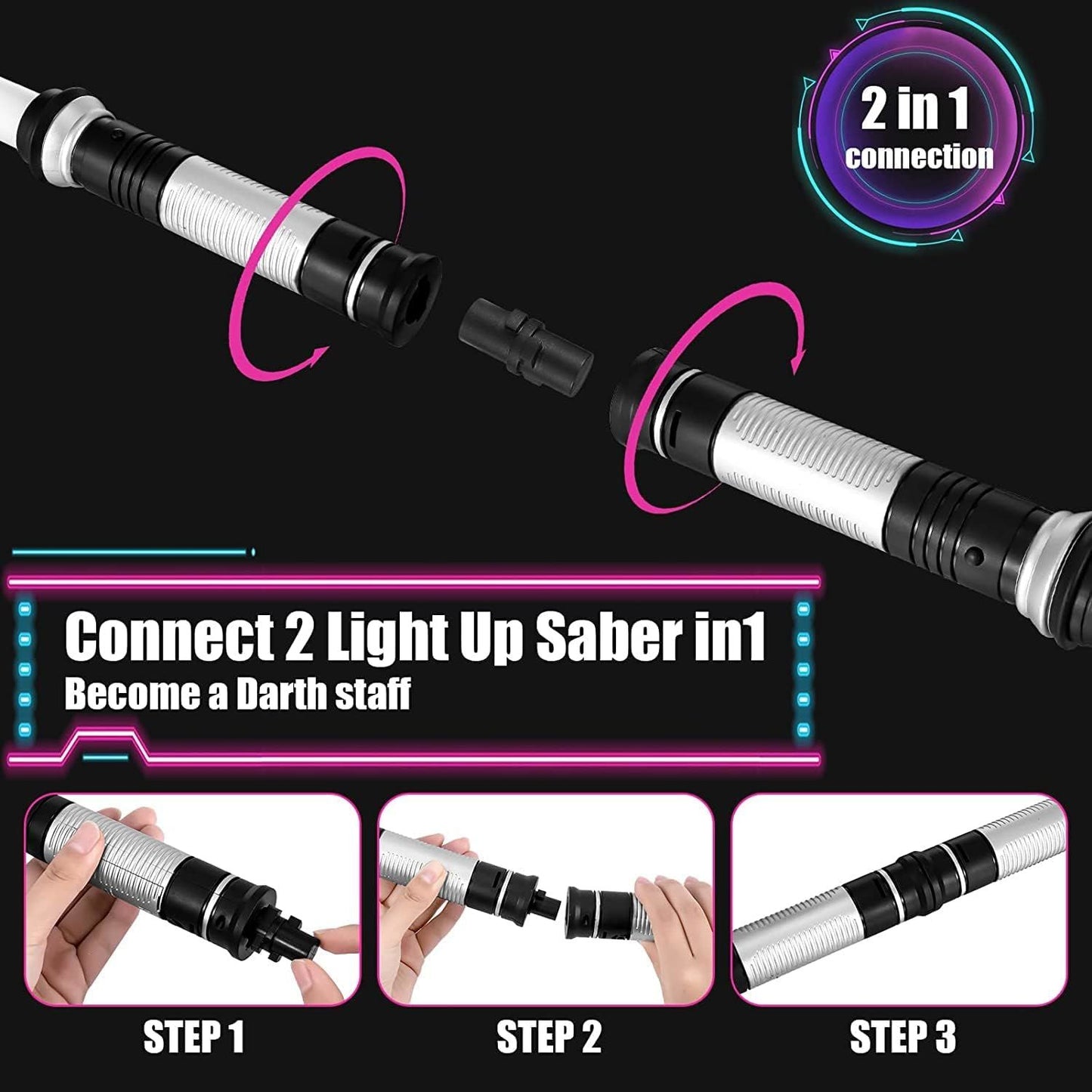 Lightsaber Kids - 2 Pack - LED Light Up Saber with Sound Retractable 7 Colors Light Saber Sword for Boys Kids Party Favors