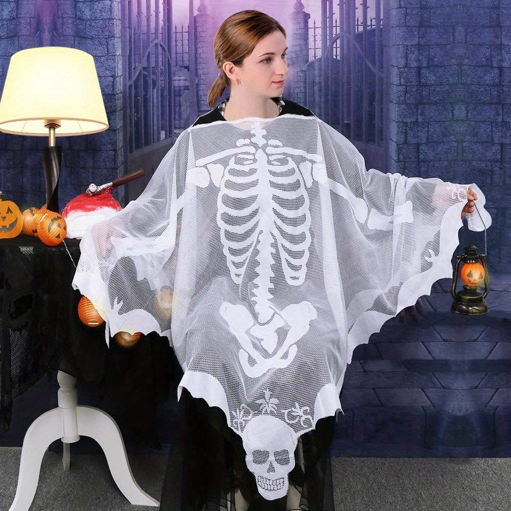 1pc, Black Lace Skeleton Poncho (60*60in), Halloween Poncho Halloween Costumes, Day Of The Dead Costume, Aesthetic Room Decor, Festival Decoration, Party Decor