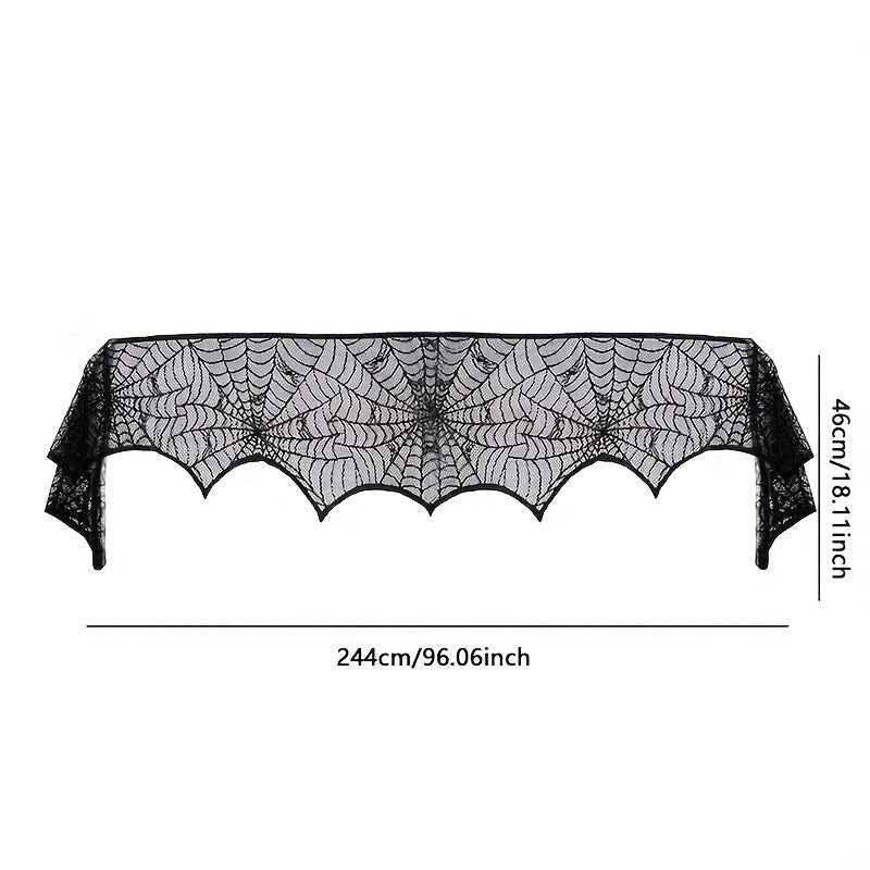 1pc, Black Lace Halloween Table Runner Halloween Spider Web Tablecloth Decoration Cloth, Halloween Party Decor