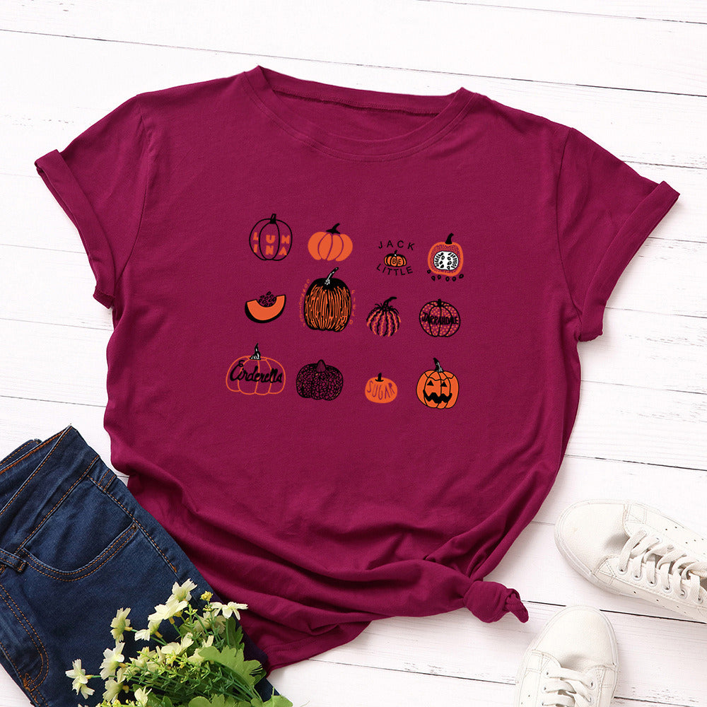 European and American Halloween Women's Creative Pumpkin Loose Round Neck Short Sleeve T-shirt