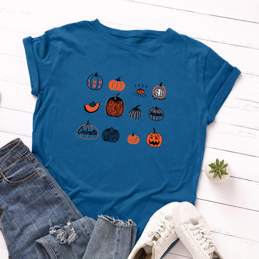 European and American Halloween Women's Creative Pumpkin Loose Round Neck Short Sleeve T-shirt