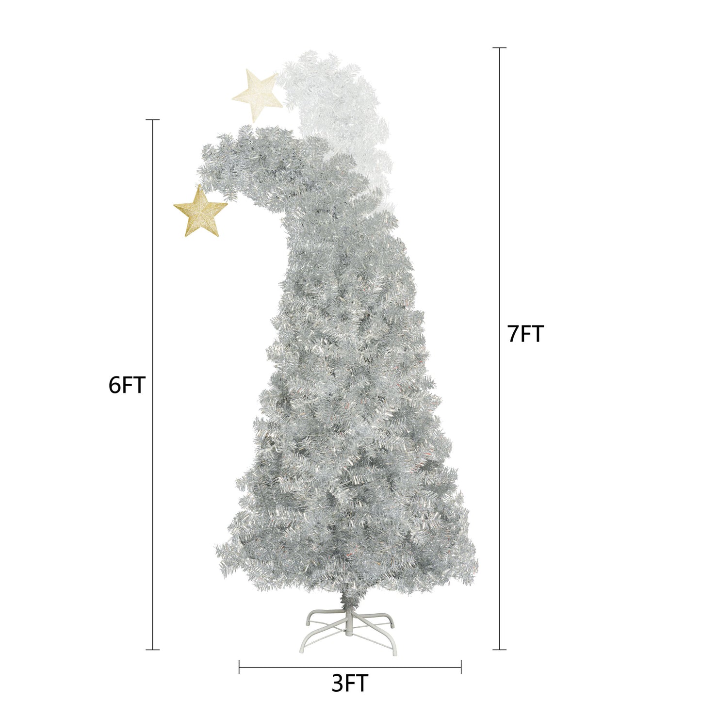 6 FT White Christmas Tree with 300 Colorful LED Lights, Bent Top With Gold Star