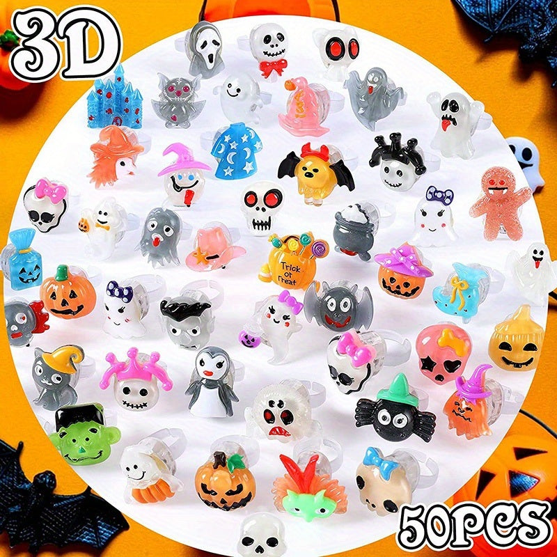 10pcs/20pcs/50pcs Random Color Halloween Christmas Glitter Ring Luminous Ring LED Pumpkin Ghost Head Finger