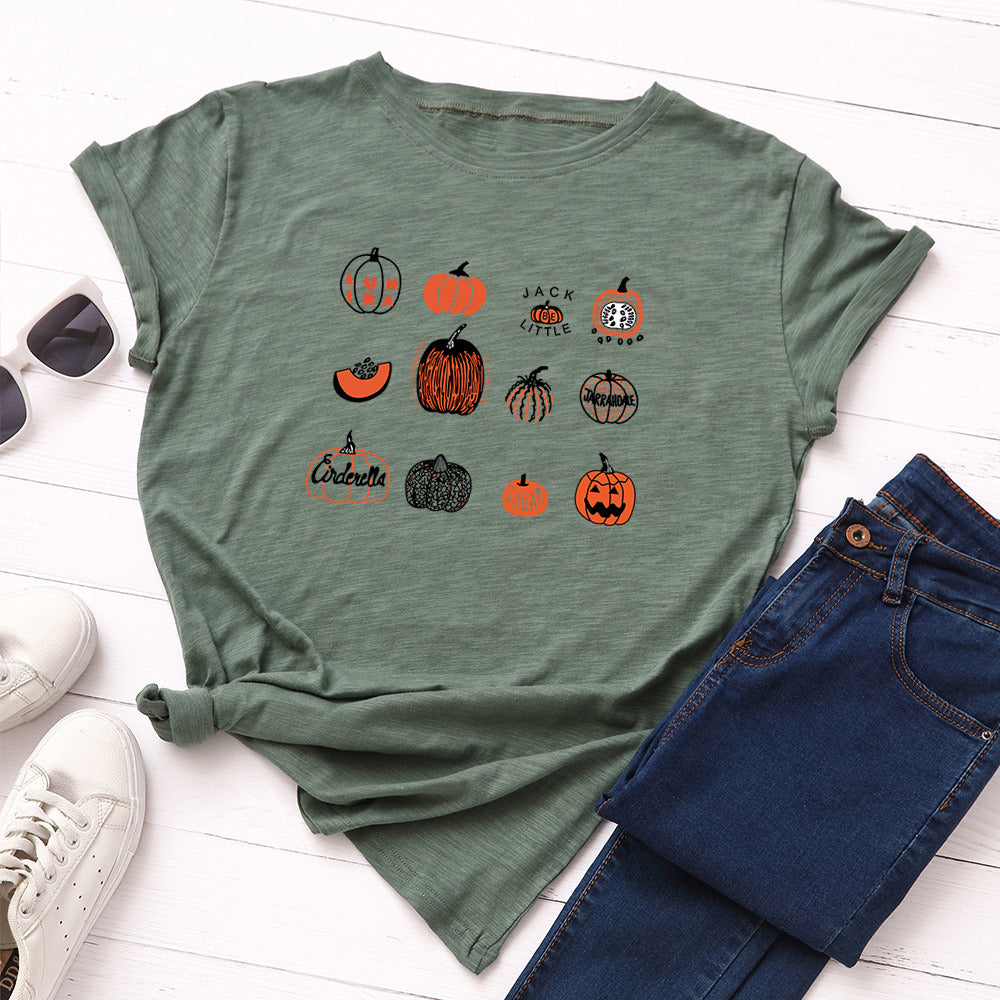 European and American Halloween Women's Creative Pumpkin Loose Round Neck Short Sleeve T-shirt