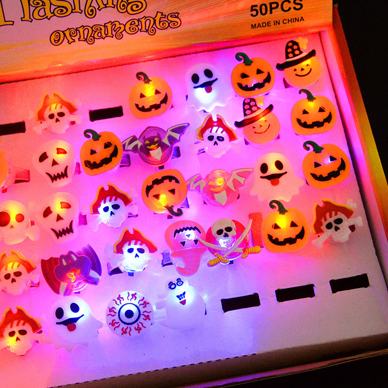 LED Light Halloween Ring Glowing Pumpkin Ghost Skull Rings Kids Gift Halloween Party Decoration For Home Horror Props Supplies