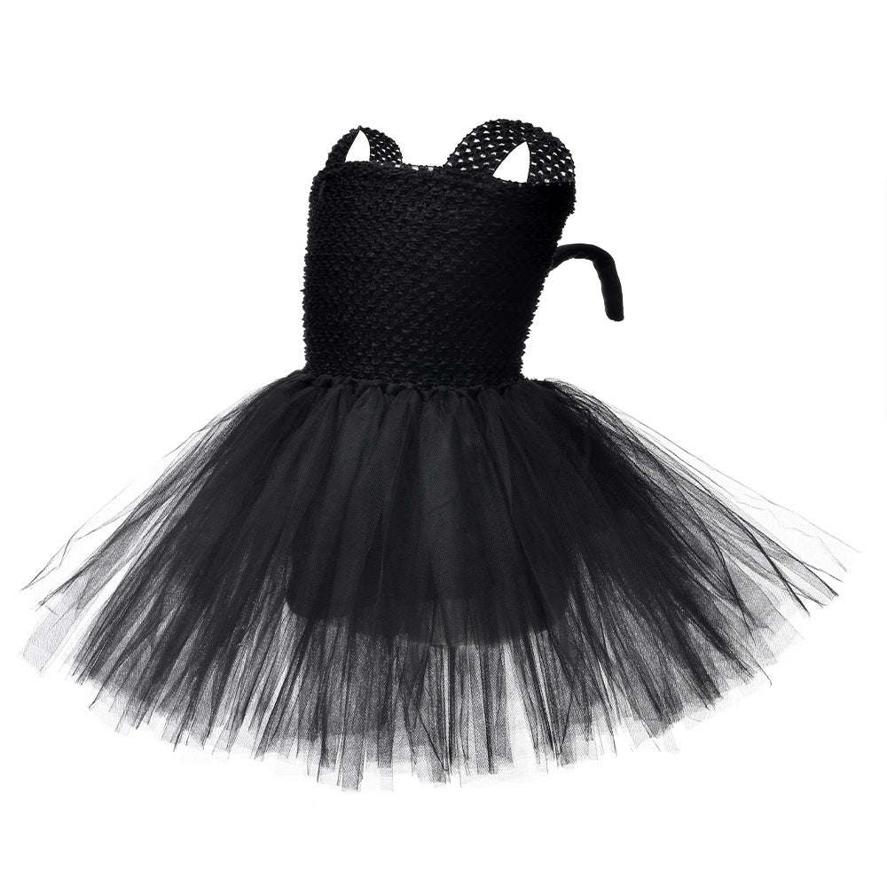 Children's Halloween Solid Color Cat Costume Mesh Tutu Dress & 1-Piece Jewelry Sets