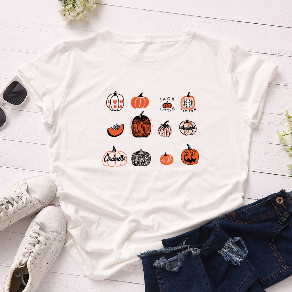 European and American Halloween Women's Creative Pumpkin Loose Round Neck Short Sleeve T-shirt