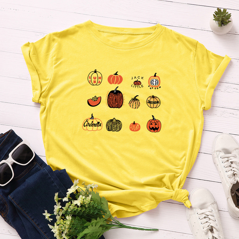 European and American Halloween Women's Creative Pumpkin Loose Round Neck Short Sleeve T-shirt