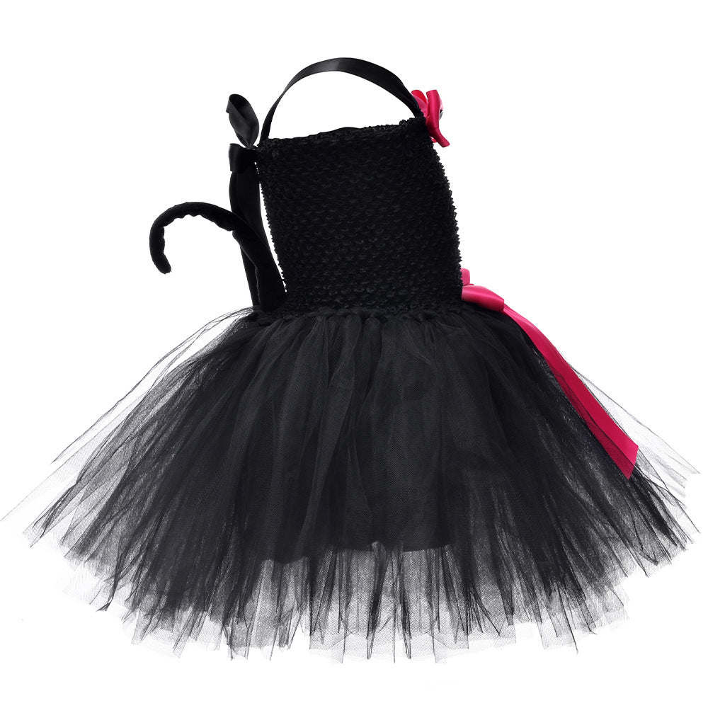 Children's Halloween Solid Color Cat Costume Mesh Tutu Dress & 1-Piece Jewelry Sets