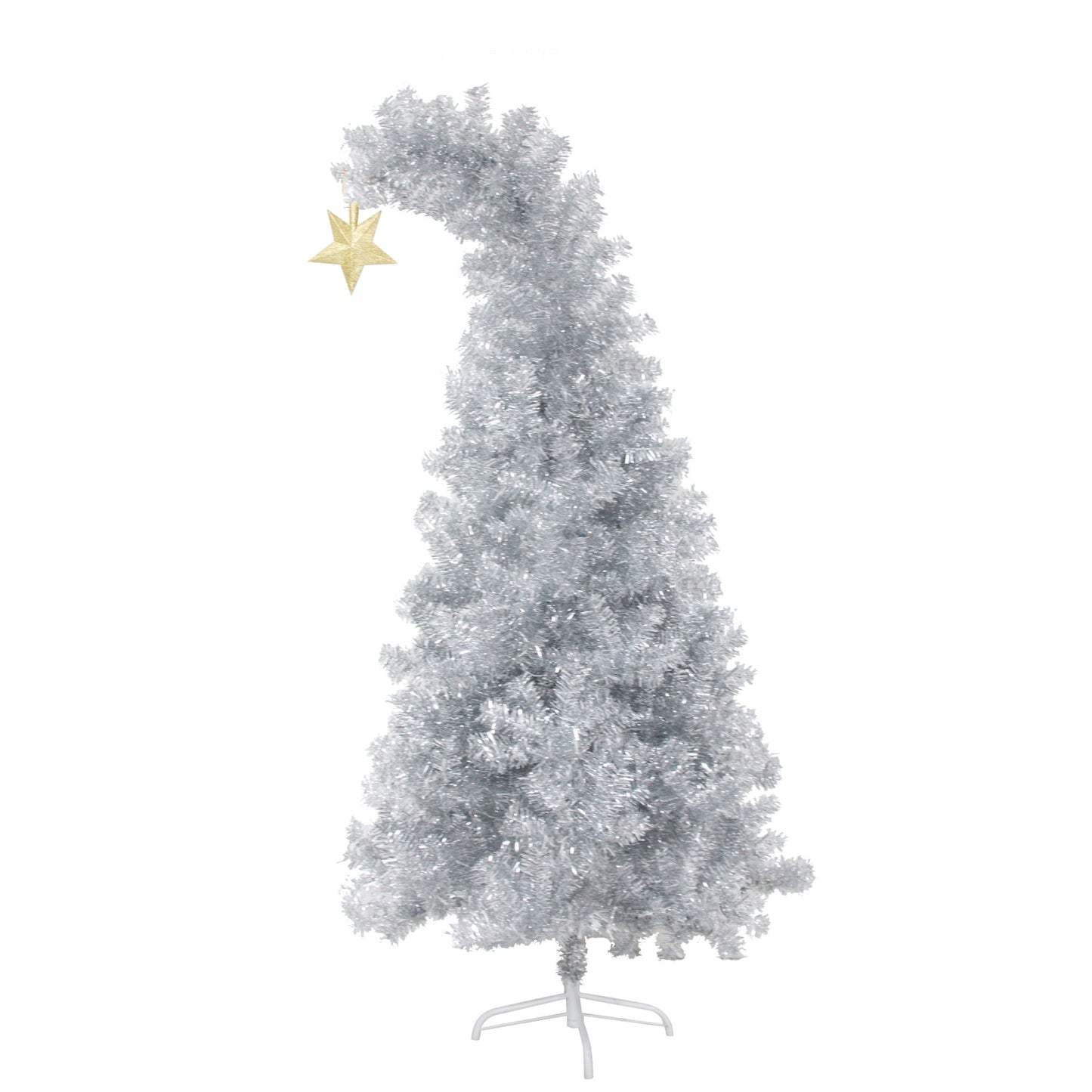 6 FT White Christmas Tree with 300 Colorful LED Lights, Bent Top With Gold Star