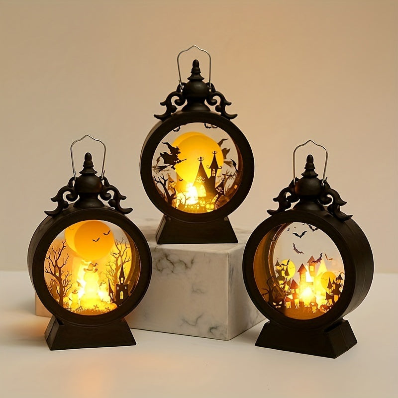 Vintage LED Halloween Candle Lantern Halloween Lantern,Mini Lantern Decorative Lights Vintage Hanging LED Small Candle Lanterns Gifts For Indoor,Outdoor,Table,Party Pumpkin Witch Castle Decoration