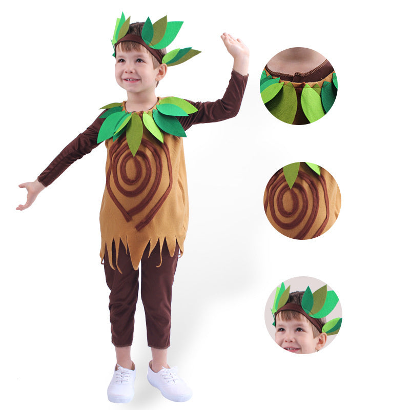 Children Cosplay One-piece Clothes Tree Role Performance Jumpsuits Acting Romper Stage Bodysuit Festival Drama Party Long Sleeve