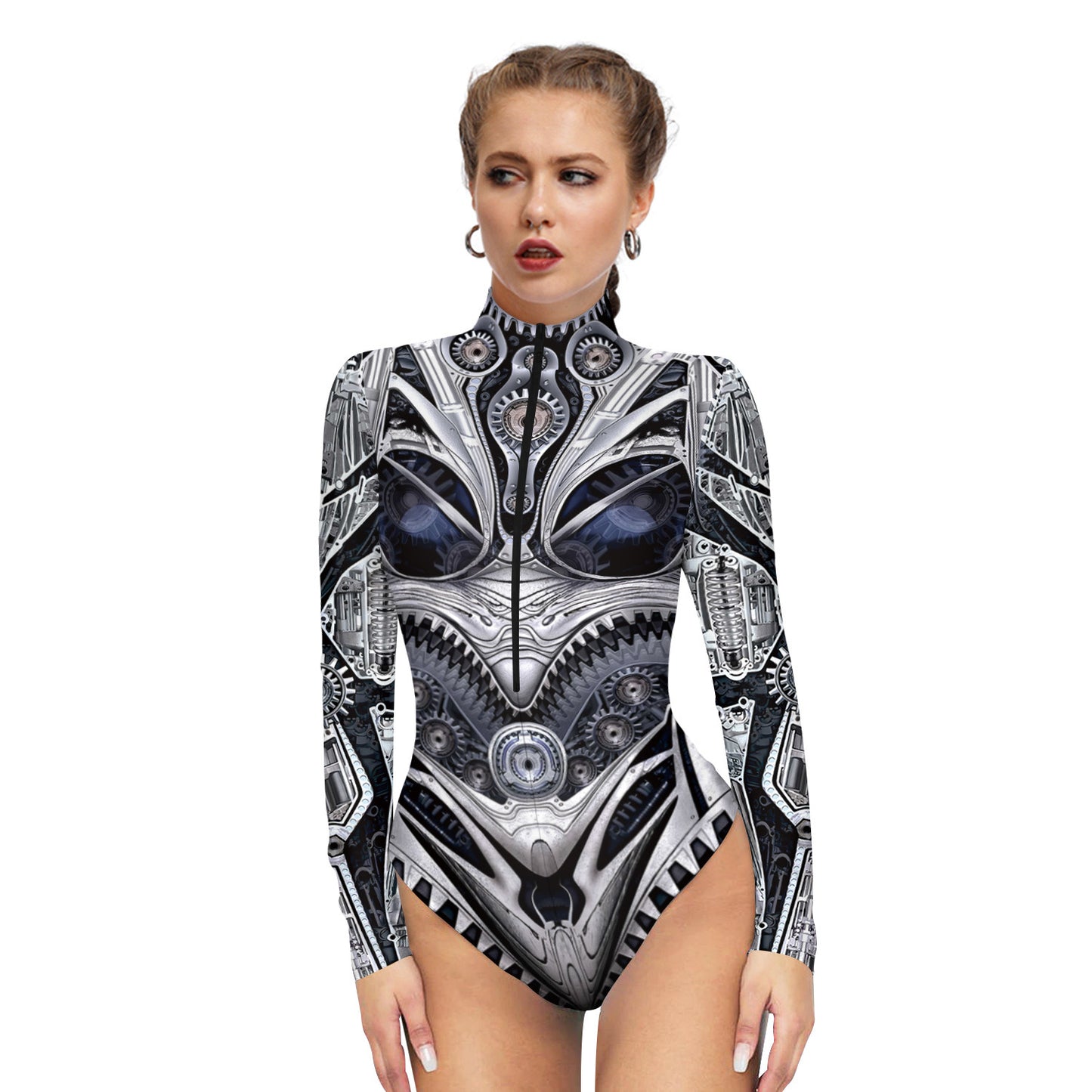 Women Shirt Bodysuit Halloween Cosplay Costume Catsuit Stretch Jumpsuit Romper