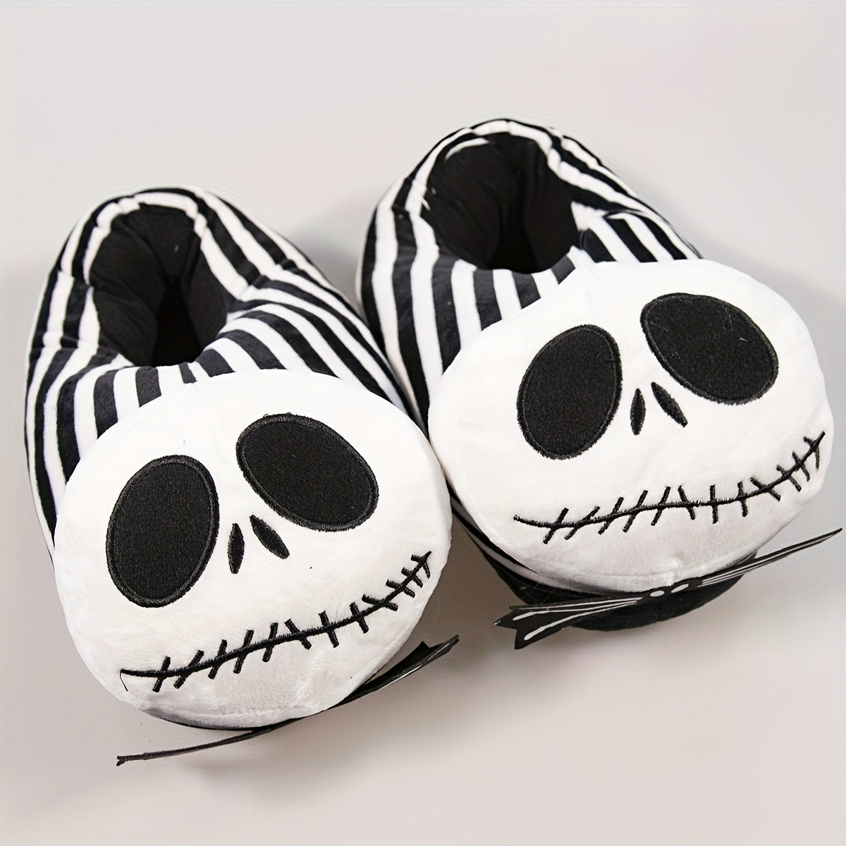 Skull & Striped Print Slippers, Casual Slip On Plush Home Shoes, Comfortable Indoor Halloween Shoes